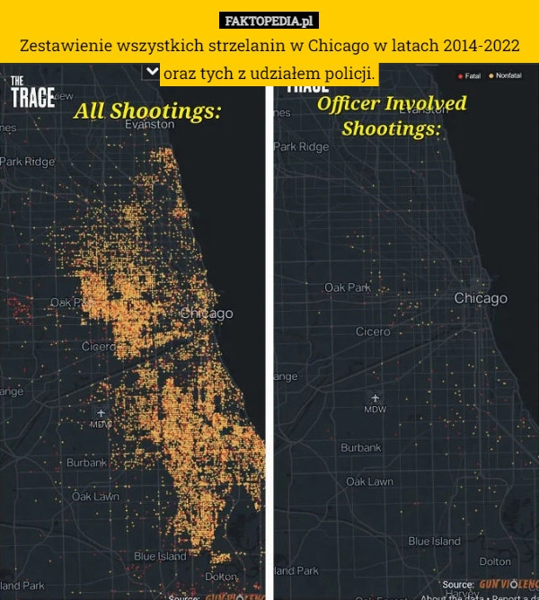 
    Zestawienie wszystkich strzelanin w Chicago w latach 2014-2022 oraz tych