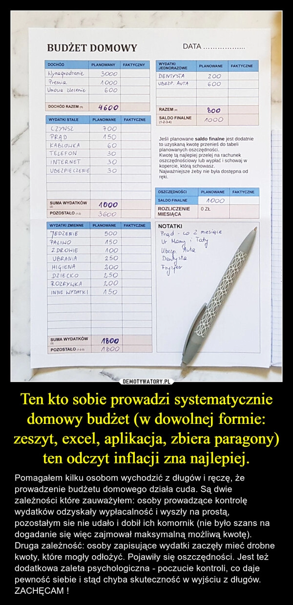 
    Ten kto sobie prowadzi systematycznie domowy budżet (w dowolnej formie: zeszyt, excel, aplikacja, zbiera paragony) ten odczyt inflacji zna najlepiej. 