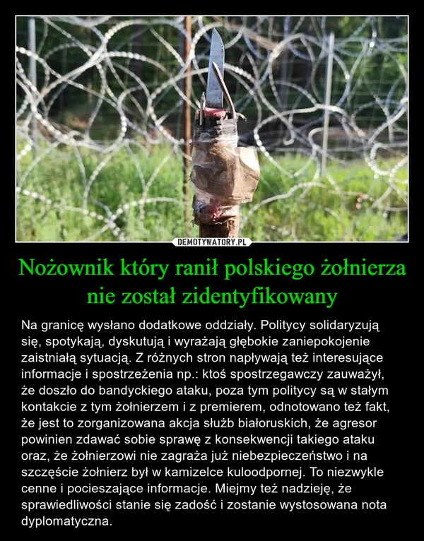 
    Nożownik który ranił polskiego żołnierza nie został zidentyfikowany