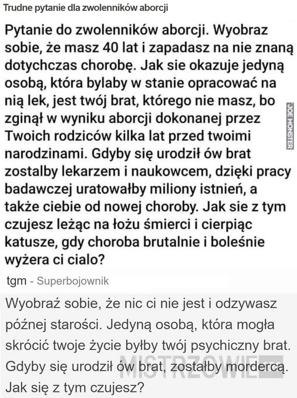 
    Trudne pytanie dla zwolenników aborcji