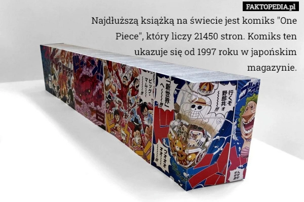 
    
			Najdłuższą książką na świecie jest komiks "One Piece", który liczy					