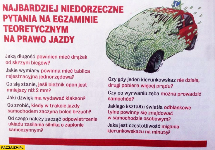 
    Najbardziej niedorzeczne pytania na egzaminie teoretycznym na prawo jazdy