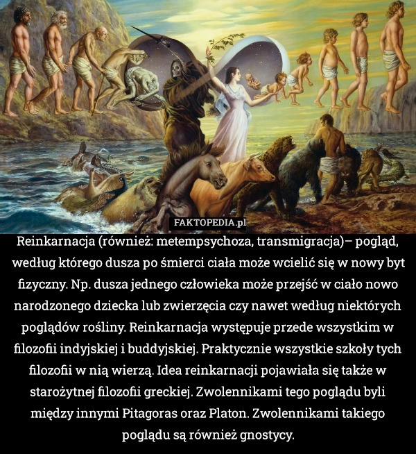 
    Reinkarnacja (również: metempsychoza, transmigracja)– pogląd, według którego