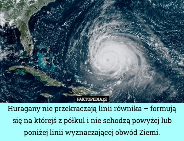 
    Huragany nie przekraczają linii równika – formują się na którejś z półkul