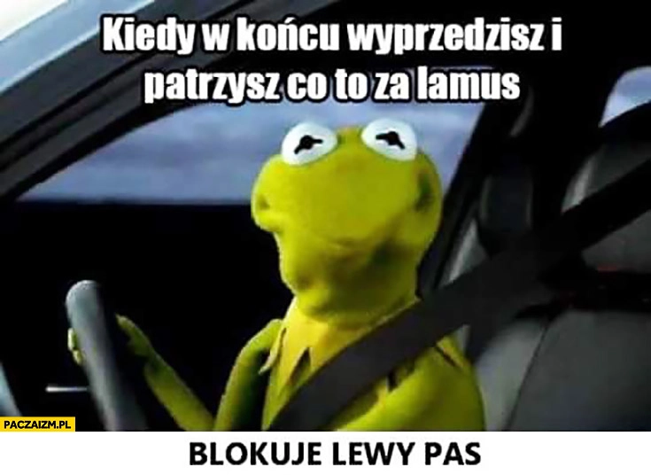 
    Kiedy w końcu wyprzedzisz i patrzysz co to za lamus blokuje lewy pas Kermit