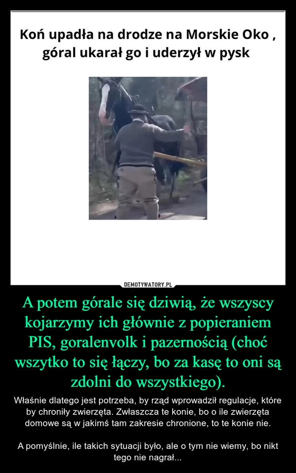 
    A potem górale się dziwią, że wszyscy kojarzymy ich głównie z popieraniem PIS, goralenvolk i pazernością (choć wszytko to się łączy, bo za kasę to oni są zdolni do wszystkiego).