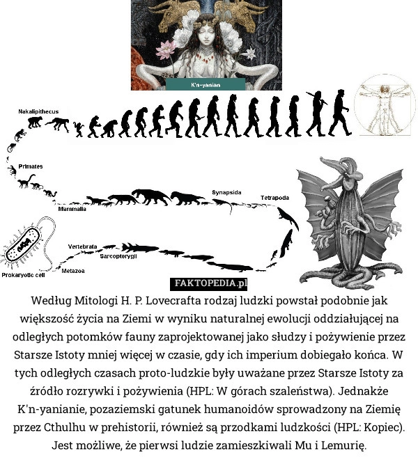 
    Według Mitologi H. P. Lovecrafta rodzaj ludzki powstał podobnie jak większość