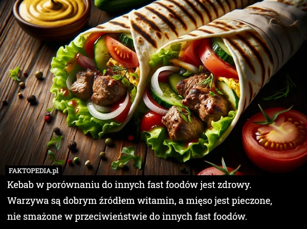 
    Kebab w porównaniu do innych fast foodów jest zdrowy. Warzywa są dobrym