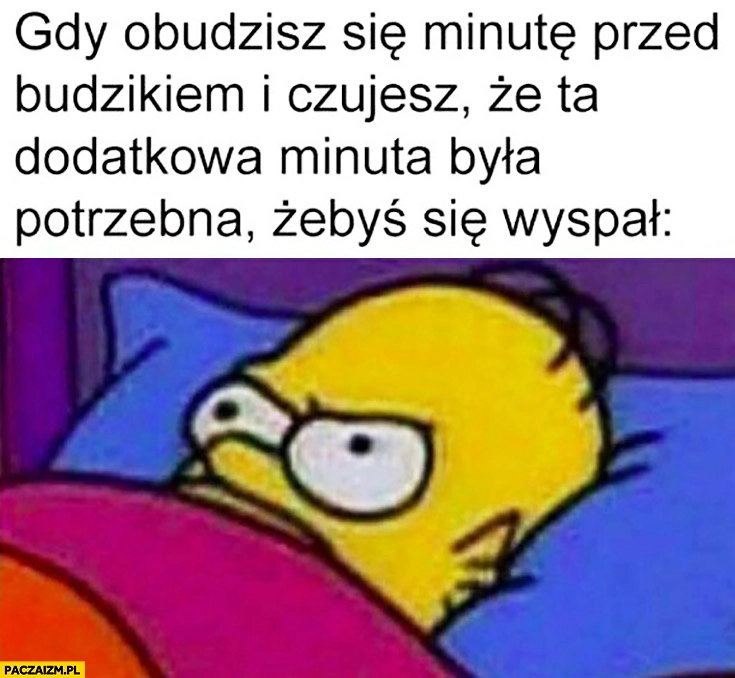 Gdy obudzisz się minutę przed budzikiem i czujesz, że ta dodatkowa minuta była potrzebna żebyś się wyspał Homer Simpson Simpsonowie