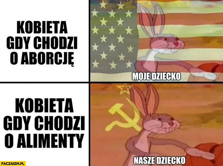 
    Kobieta gdy chodzi o aborcje moje dziecko vs gdy chodzi o alimenty nasze dziecko