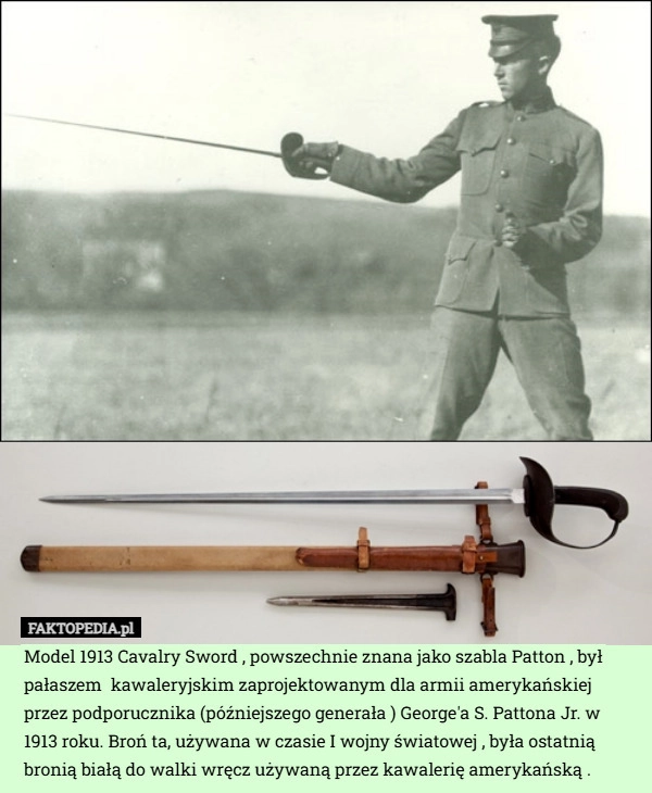 
    Model 1913 Cavalry Sword , powszechnie znana jako szabla Patton , był pałaszem