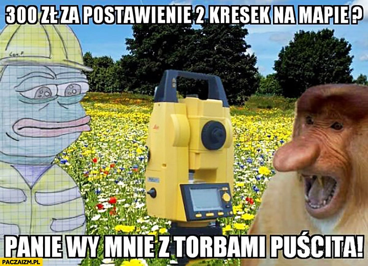 
    Geodeta 300zł za postawienie 2 kresek na mapie, Panie wy mnie z torbami puścita typowy Polak nosacz