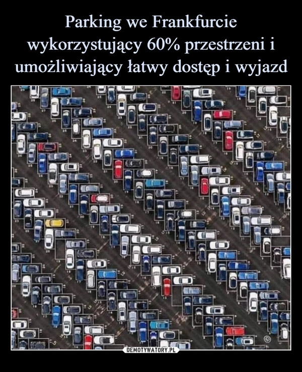 
    Parking we Frankfurcie wykorzystujący 60% przestrzeni i umożliwiający łatwy dostęp i wyjazd