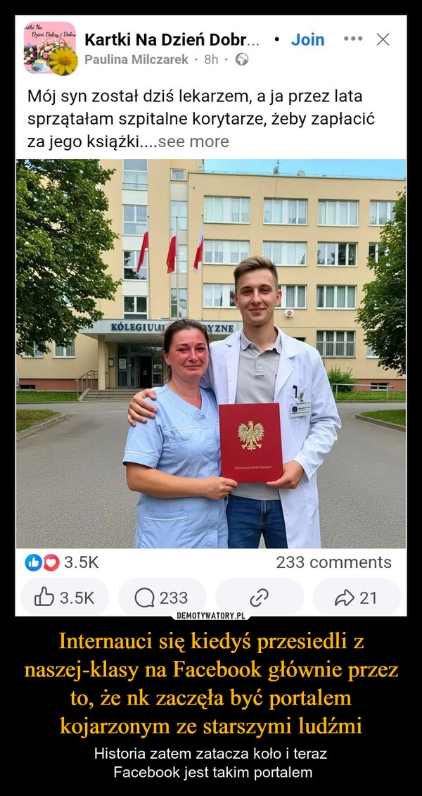 
    Internauci się kiedyś przesiedli z naszej-klasy na Facebook głównie przez to, że nk zaczęła być portalem kojarzonym ze starszymi ludźmi
