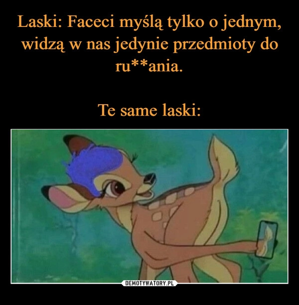 
    Laski: Faceci myślą tylko o jednym,
widzą w nas jedynie przedmioty do
ru**ania.

Te same laski: