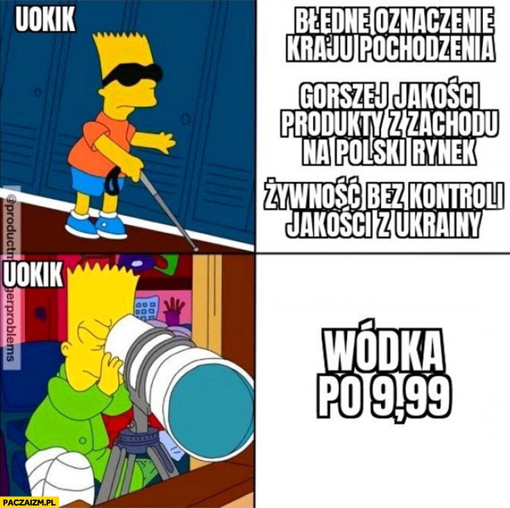 
    UOKiK reakcja na błędne oznaczanie kraju pochodzenia, gorszej jakości żywności z Ukrainy nie widzi vs kiedy wódka jest po 9,99 luneta