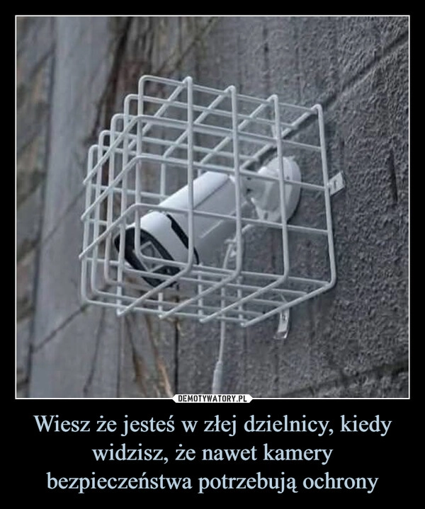 
    Wiesz że jesteś w złej dzielnicy, kiedy widzisz, że nawet kamery bezpieczeństwa potrzebują ochrony
