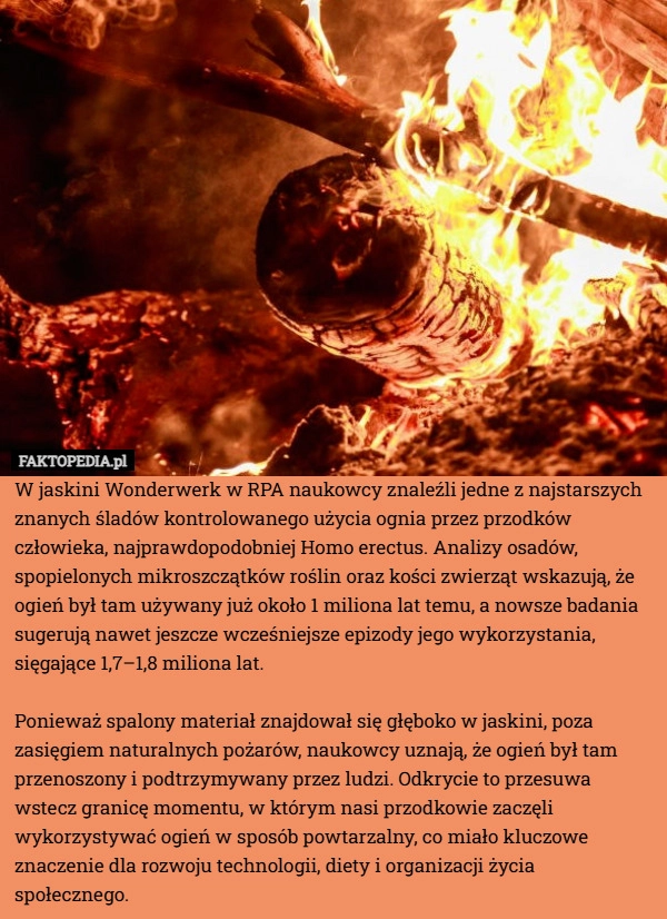 
    W jaskini Wonderwerk w RPA naukowcy znaleźli jedne z najstarszych znanych