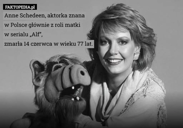 
    Anne Schedeen, aktorka znana
w Polsce głównie z roli matki
w serialu „Alf”,