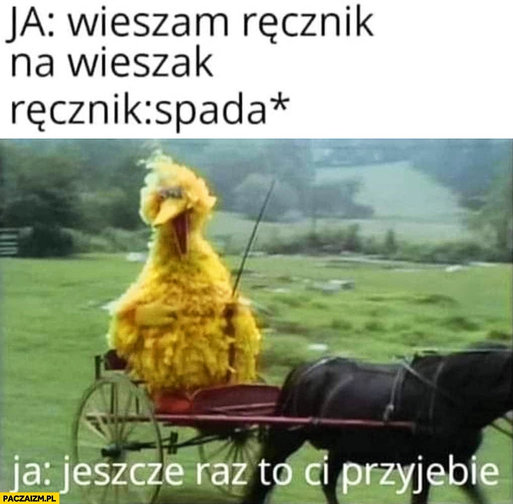 
    Ja: wieszam ręcznik na wieszak, ręcznik spada, ja: jeszcze raz to ci przyjedzie