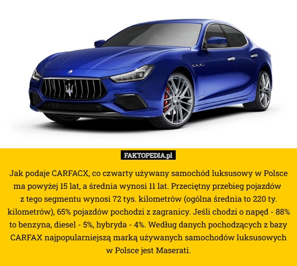 
    Jak podaje CARFACX, co czwarty używany samochód luksusowy w Polsce ma powyżej