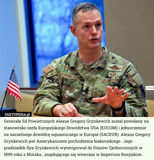 
    Generała Sił Powietrznych Alexus Gregory Grynkewich został powołany na stanowisko