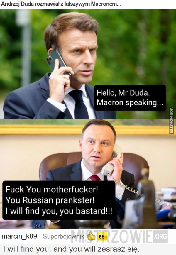 
    
			Andrzej Duda rozmawiał z fałszywym Macronem...					