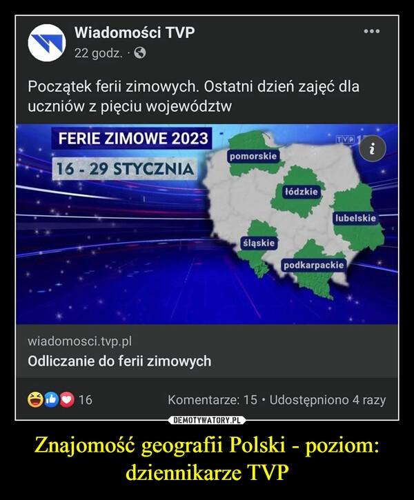 
    Znajomość geografii Polski - poziom: dziennikarze TVP 