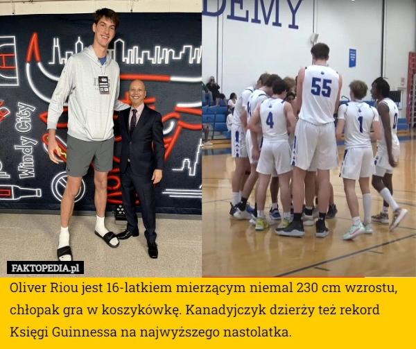 
    Oliver Riou jest 16-latkiem mierzącym niemal 230 cm wzrostu, chłopak gra