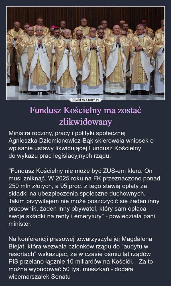 
    Fundusz Kościelny ma zostać zlikwidowany