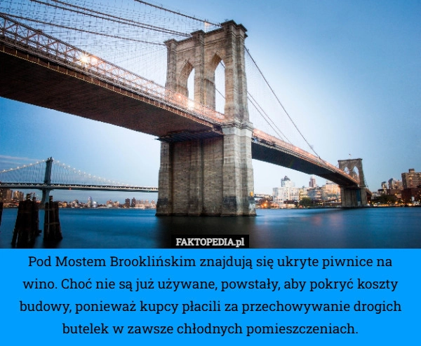 
    Pod Mostem Brooklińskim znajdują się ukryte piwnice na wino. Choć nie są...