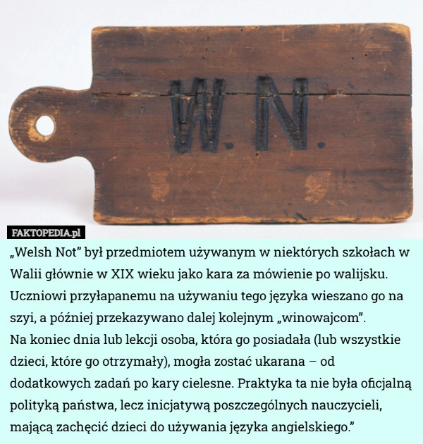 
    „Welsh Not” był przedmiotem używanym w niektórych szkołach w Walii głównie...