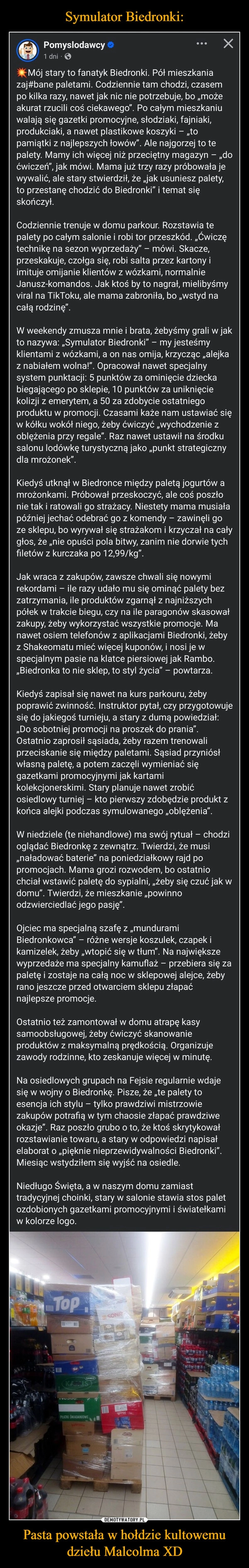 
    Symulator Biedronki: Pasta powstała w hołdzie kultowemu dziełu Malcolma XD