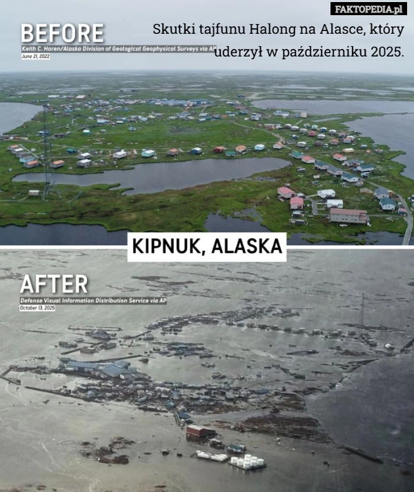 
    Skutki tajfunu Halong na Alasce, który
uderzył w październiku 2025.