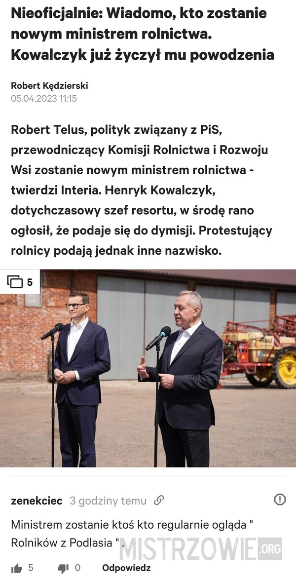 
    Nowy minister rolnictwa