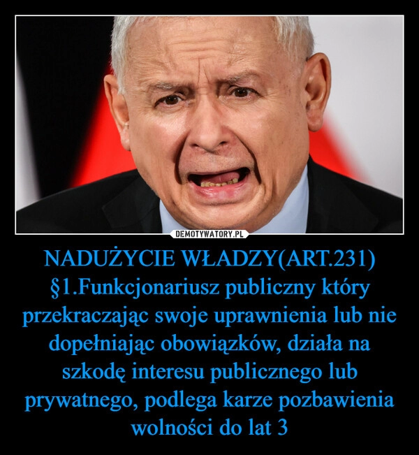 
    NADUŻYCIE WŁADZY(ART.231)
§1.Funkcjonariusz publiczny który przekraczając swoje uprawnienia lub nie dopełniając obowiązków, działa na szkodę interesu publicznego lub prywatnego, podlega karze pozbawienia wolności do lat 3