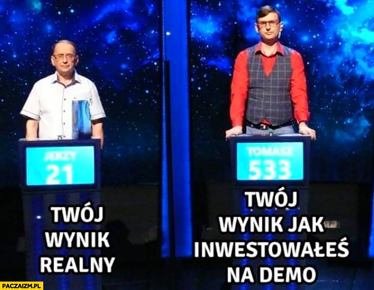 
    Twój wynik jak inwestowałeś na demo vs twój realny wynik jeden z dziesięciu 1 z 10