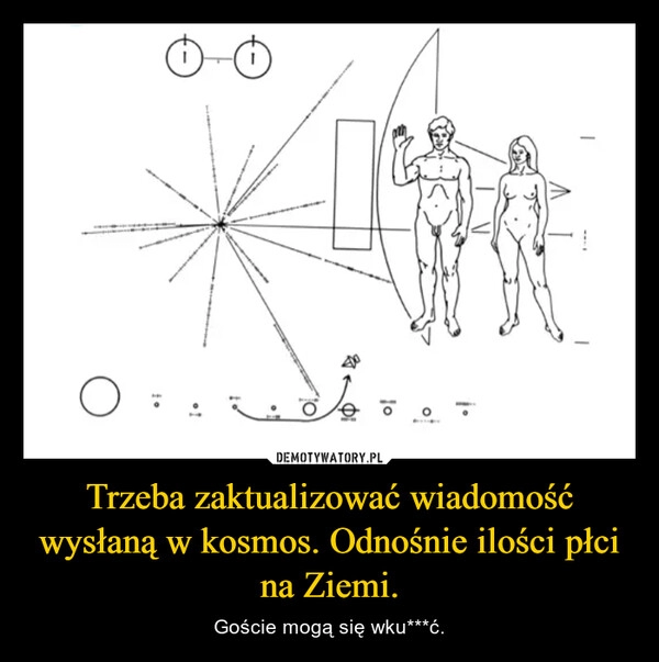 
    Trzeba zaktualizować wiadomość wysłaną w kosmos. Odnośnie ilości płci na Ziemi.