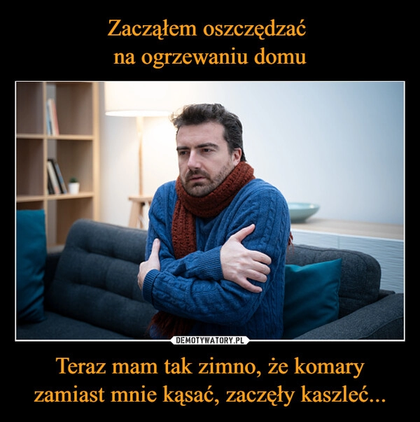 
    Zacząłem oszczędzać 
na ogrzewaniu domu Teraz mam tak zimno, że komary zamiast mnie kąsać, zaczęły kaszleć...