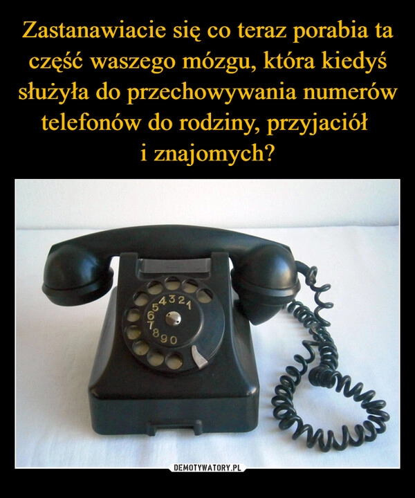 
    Zastanawiacie się co teraz porabia ta część waszego mózgu, która kiedyś służyła do przechowywania numerów telefonów do rodziny, przyjaciół 
i znajomych?