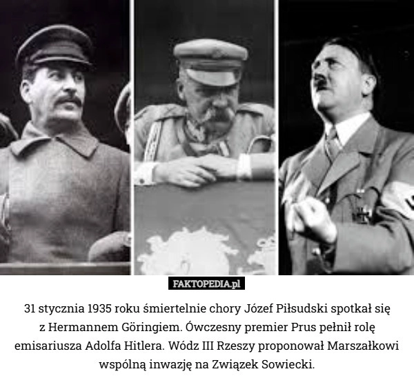 
    31 stycznia 1935 roku śmiertelnie chory Józef Piłsudski spotkał się
 z Hermannem