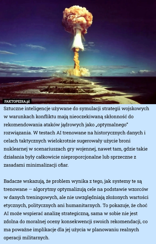 
    Sztuczne inteligencje używane do symulacji strategii wojskowych w warunkach