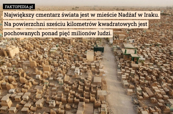 
    Największy cmentarz świata jest w mieście Nadżaf w Iraku.
 Na powierzchni