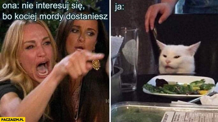 
    Ona: nie interesuj się bo kociej mordy dostaniesz, ja: kot