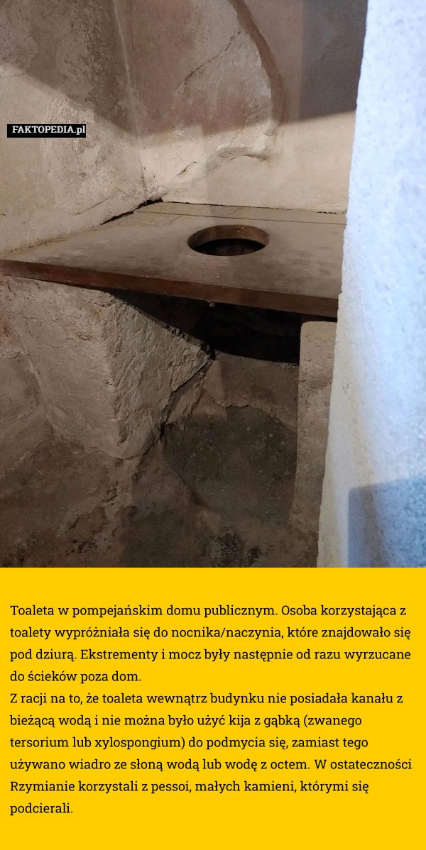 
    Toaleta w pompejańskim domu publicznym. Osoba korzystająca