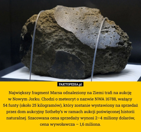 
    Największy fragment Marsa odnaleziony na Ziemi trafi na aukcję 
w Nowym