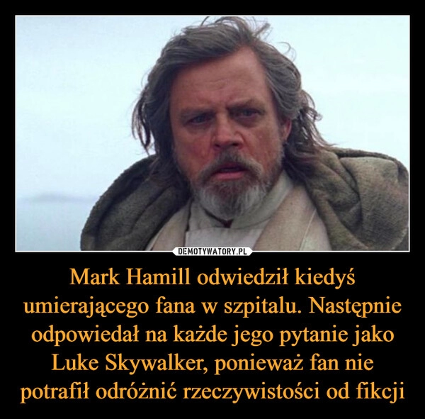 
    Mark Hamill odwiedził kiedyś umierającego fana w szpitalu. Następnie odpowiedał na każde jego pytanie jako Luke Skywalker, ponieważ fan nie potrafił odróżnić rzeczywistości od fikcji