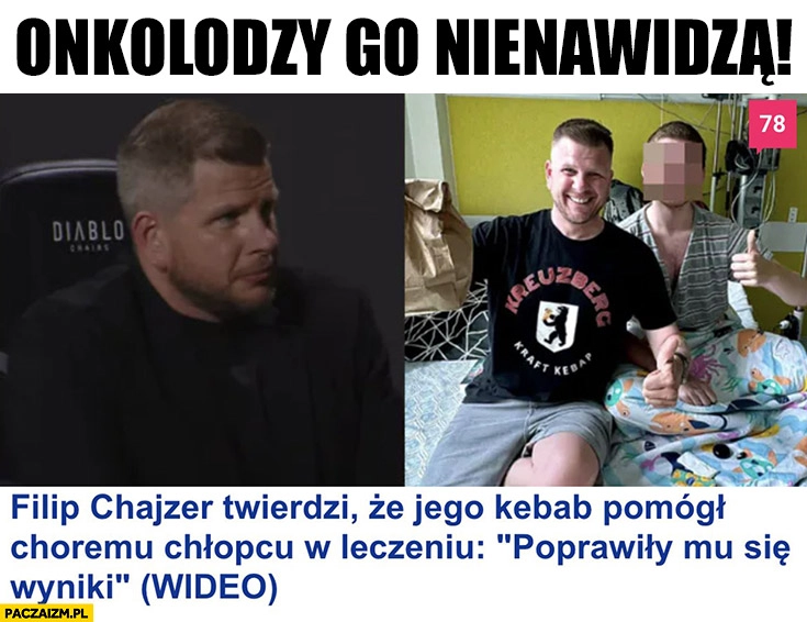 
    Filip Chajzer twierdzi, że jego kebab pomógł choremu chłopcu w leczeniu poprawiły mu się wyniki onkolodzy go nienawidzą