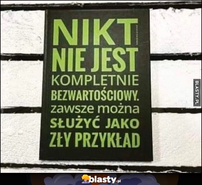 
    Nikt nie jest kompletnie bezwartościowy, zawsze można służyć jako zły przykład