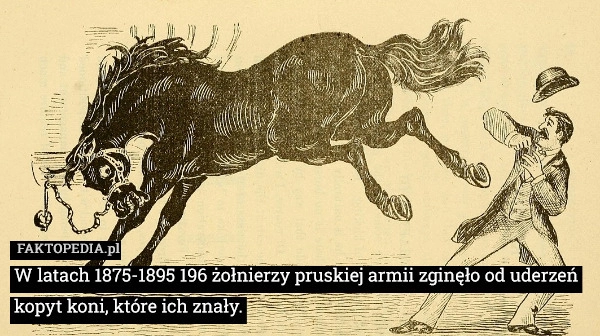 
    W latach 1875-1895 196 żołnierzy pruskiej armii zginęło od uderzeń kopyt